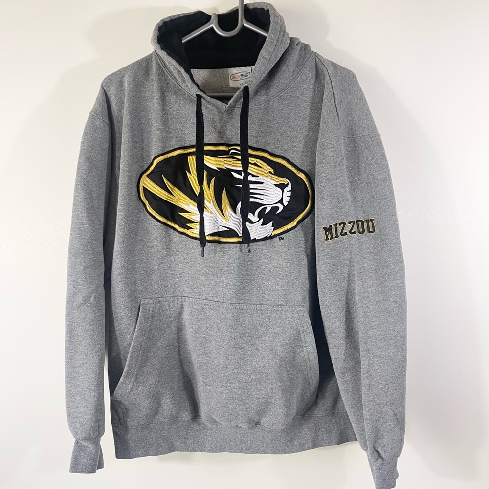 Mizzou University of Missouri Vintage Embroidered Hoodie Sweatshirt Gray Size XL